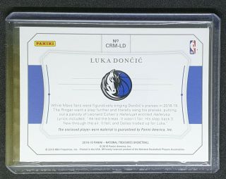 2018 - 19 National Treasures Luka Doncic Rookie Colossal Jersey 60/99 2