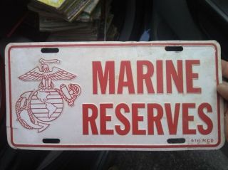 Vintage Usmc Us Marines Marine Corp Reserves Embossed Metal License Plate Tag