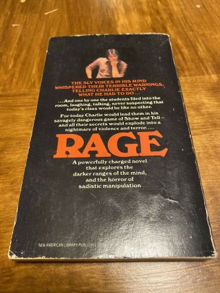 RAGE By RICHARD BACHMAN / STEPHEN KING 1st Print USA 3