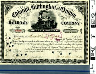 Chicago,  Burlington And Quincy Railroad Stock Certificate 1900 D