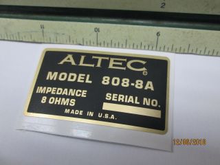Altec 808 - 8a Driver Vintage Horn Loudspeaker Driver " Decal "