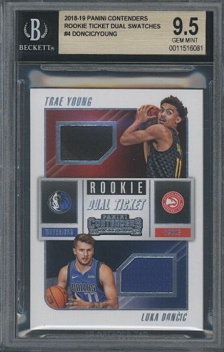 2018 - 19 Contenders Trae Young/luka Doncic Rc/rookie Dual Jersey Rc Bgs 9.  5