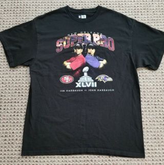 Nfl Bowl Xlvii 49ers Ravens Black T - Shirt Mens Xl Harbaugh Short Sleeve