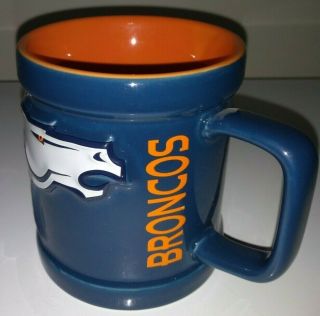 Denver Broncos Nfl Football Raised 3d Blue Orange Coffee Mug