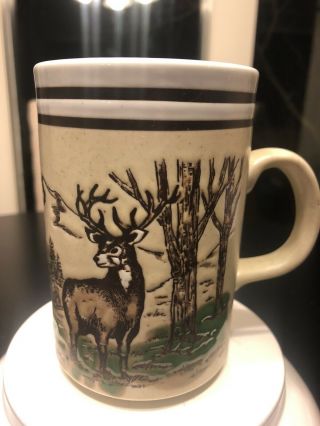 Vintage Whitetail Deer Buck In Forest Coffee Mug Ceramic Stoneware Speckled