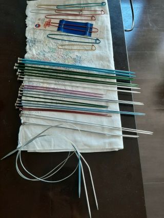 Metal Knitting Needles 11 Pair Stitch Holders Boye Circular Vintage