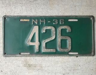 1936 Hampshire License Plate Low Number 3 Digit