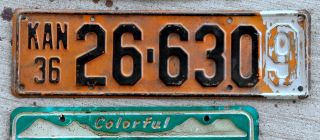 1936 Black On Orange Kansas License Plate 26 Mcpherson County