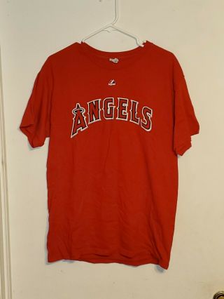Majestic Anaheim Angels Mike Trout 27 Jersey T - Shirt Red L Baseball Top Mlb Tee