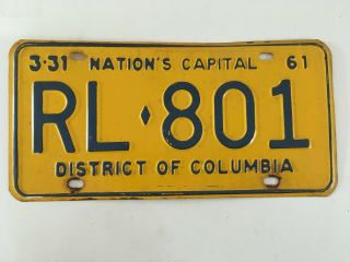 1961 Washington Dc License Plate District Of Columbia 100 All Paint