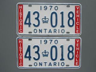 1970 Ontario Historic Vehicle License Plate Pair - 43018