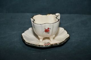 Vintage White China With Red Flower Pattern Demitasse Tea Cup And Saucer Plate