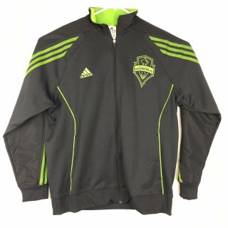 Adidas Mls Seattle Sounders Fc Jacket Zip Up Black Three Stripe Mens Xl Soccer