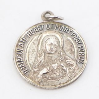 Vtg Sterling Silver - Immaculate Heart Virgin Mary Catholic Bracelet Charm 2.  5g