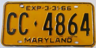 Maryland 1966 License Plate Cc - 4864