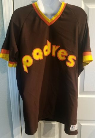 Vintage Sandknit Medalist San Diego Padres Brown V Neck Jersey Shirt Sz Xl Euc