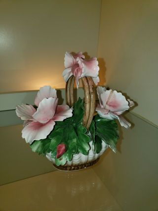 Vintage Nuova Capodimonte Porcelain Basket With Flowers