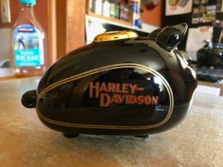Vintage 2002 Harley - Davidson Hog Gas Tank Ceramic Piggy Bank Collectible.  Black