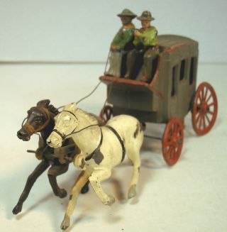 Vintage Dimestore Figures - Johillco Stage Coach With Horses,  Driver & Security