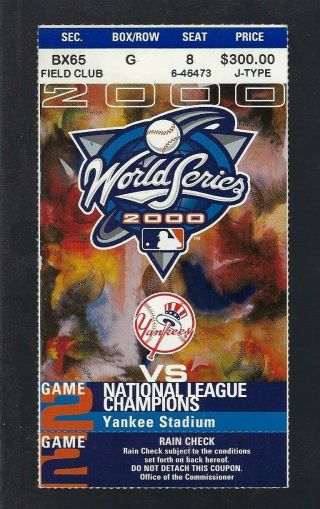 2000 World Series York Mets @ York Yankees Baseball Ticket Stub Game 2