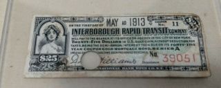 May 1913 Irt Interborough Rapid Transit Company Nyc $25 Subway Ticket 11