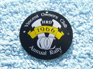 Vintage 1966 Vincent Hrd Owners Club Car Badge - Annual Rally Motorcycle Plaque