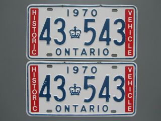 1970 Ontario Historic Vehicle License Plate Pair - 43543