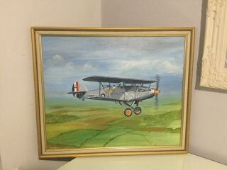 Vintage RAF hawker Hart 57 Squadron Plane Oil Painting.  Framed And Signed 2