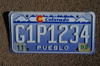 1993 Pueblo Colorado License Plate Specialty Denim Tag 1234