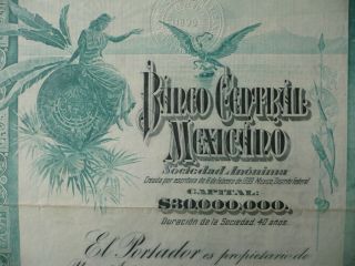 Mexico : Share 100 Pesos Banco Central Mexicano 1908 - Blueberry