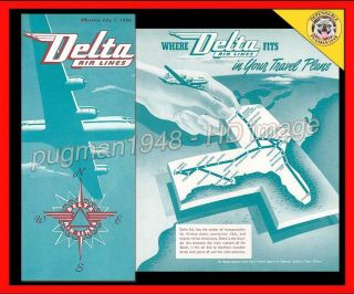 Delta Airlines 1946 Airline Timetable Schedule.  Douglas Dc - 4