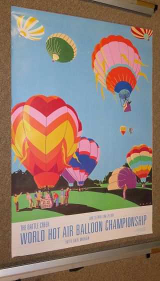 Oren Sherman 1980 Battle Creek World Champion Hot Air Balloon Ad Poster Signed