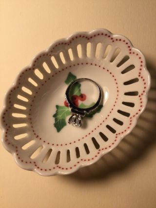 Andrea By Sadek Porcelain Holly Berries Berry Oval Lace Vintage Trinket Dish