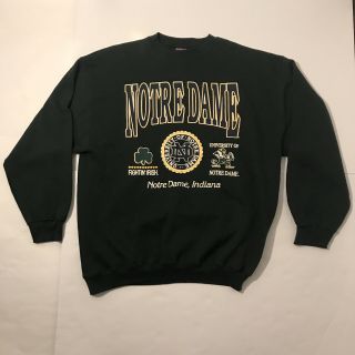 Vintage Savvy University Of Notre Dame Fighting Irish Green Sweatshirt Xxl 2xl