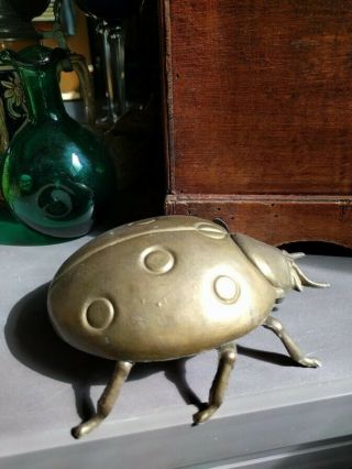Vintage Lady Bug Brass Ashtray From Italy Mid - Century Modern