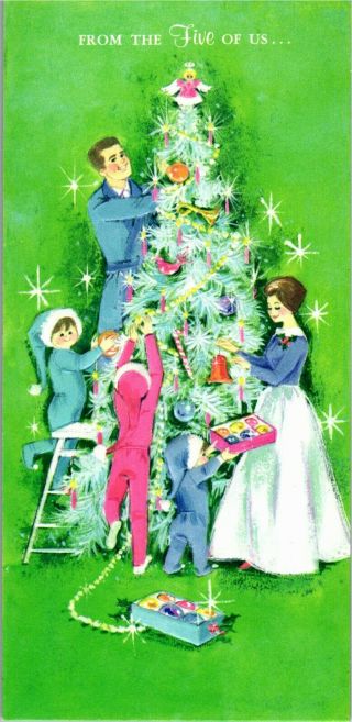 Mcm Happy Family From Five Of Us Mom Dad Kid Vtg Christmas Greeting Card