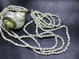 Vintage Pearl Necklace Triple Strand 925 Sterling Silver Clasp