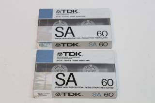 2 TDK SA60 Blank Cassette Tapes High Bias Type II White 2