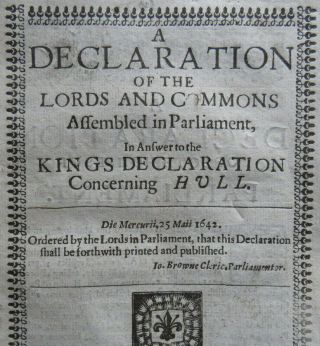 English Civil War 1642 Answer King Declaration Hull Hotham Parliament Siege
