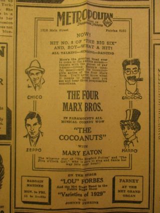 Marx Brothers Vintage Photo And Ad For The Cocoanuts 6/7/1929 Houston Chronicle