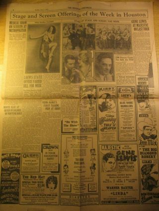 MARX BROTHERS VINTAGE PHOTO AND AD FOR THE COCOANUTS 6/7/1929 HOUSTON CHRONICLE 3