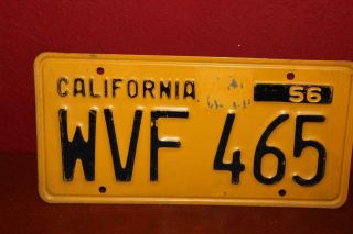 Vintage California 1956 License Plate Wvf 465