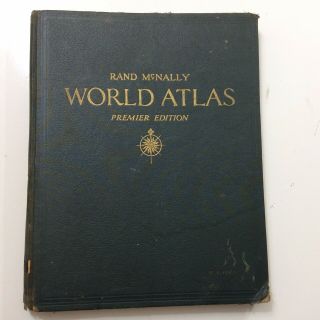 Vintage 1944 Rand Mcnally World Atlas Premier Edition Hardcover Book Flags Maps