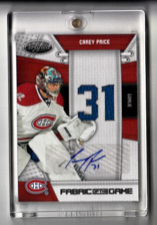 2010 - 11 Certified Fabric Of The Game Jersey Number Autograph Carey Price 18/25