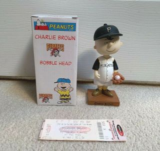 2003 Charlie Brown Pittsburgh Pirates Sga Bobblehead Peanuts Mlb Cartoon Box Tix