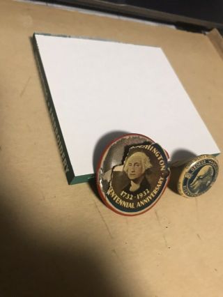 2 George Washington Bicentennial Pinback Buttons,  1732 - 1932 Vintage