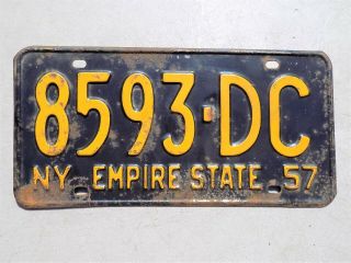 1957 York License Plate 8593 Dc Empire State Dutchess County Yellow & Black