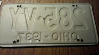 VINTAGE 1937 OHIO LICENSE PLATE GREAT WALL HANGER OR OLD CAR TRUCK LOW NUMBER 2