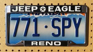 Vintage Chrome Metal Dealer License Plate Frame Reno Jeep Eagle Nv Nevada