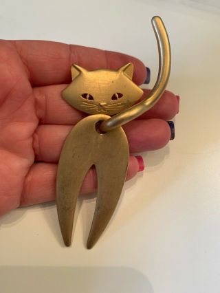 Vintage Large Gold Tone Cat Animal Brooch Pin Signed Jj Moveable 4 "
